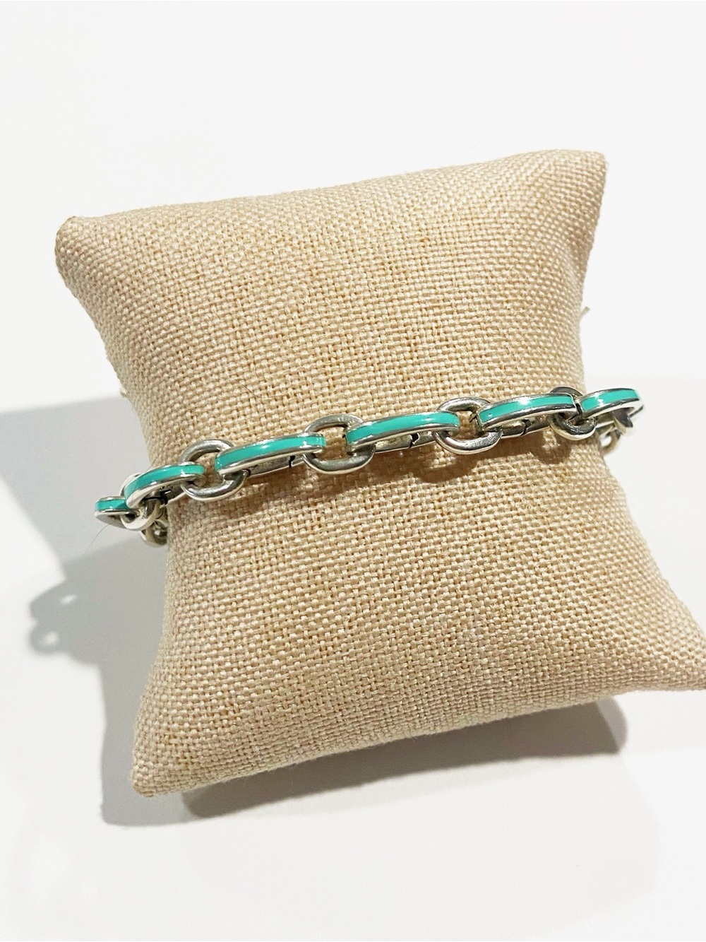 Tiffany & Co. Blue Enamel Clasping Link Bracelet Sterling Silver 8”
